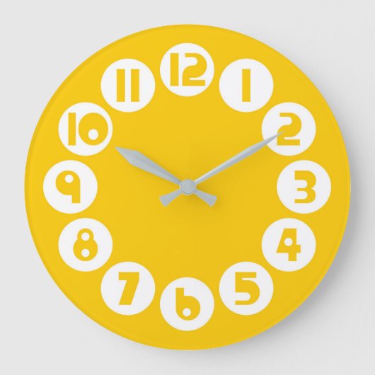Retro Mitte Jahrhundert Modernes Gelb Große Wanduhr (Vorderseite)