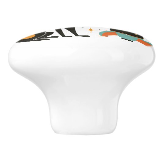 Retro Mitte Jahrhundert Modernes Katzen-Raumschiff Keramikknauf (Seitenansicht)