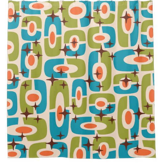 Retro Mitte Jahrhundert Modernes kosmisches Abstra Duschvorhang (Vorderseite)