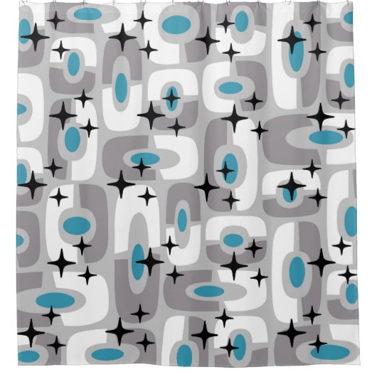 Retro Mitte Jahrhundert Modernes kosmisches Abstra Duschvorhang (Vorderseite)