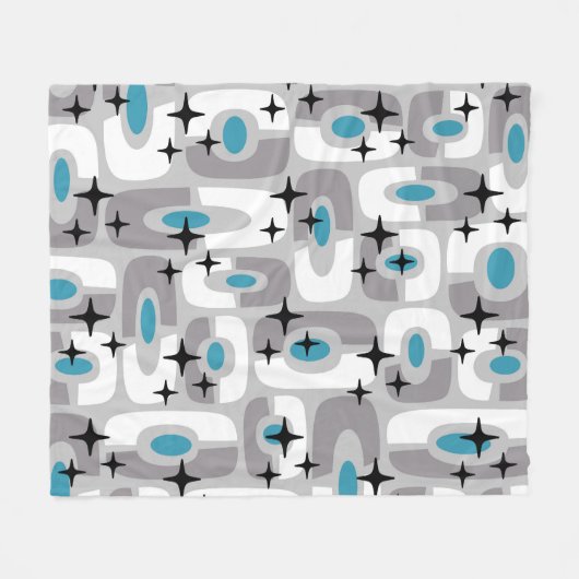 Retro Mitte Jahrhundert Modernes kosmisches Abstra Fleecedecke (Vorderseite (Horizontal))