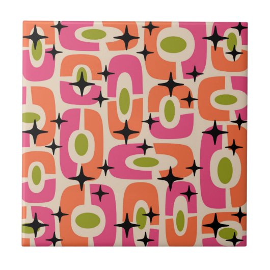 Retro Mitte Jahrhundert Modernes kosmisches Abstra Fliese (Vorderseite)