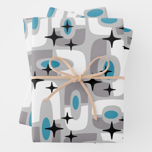 Retro Mitte Jahrhundert Modernes kosmisches Abstra Geschenkpapier Set (Beispiel)