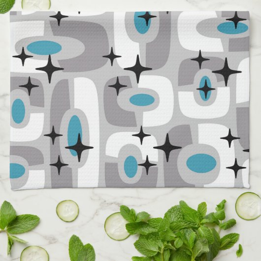 Retro Mitte Jahrhundert Modernes kosmisches Abstra Geschirrtuch (Gefaltet)