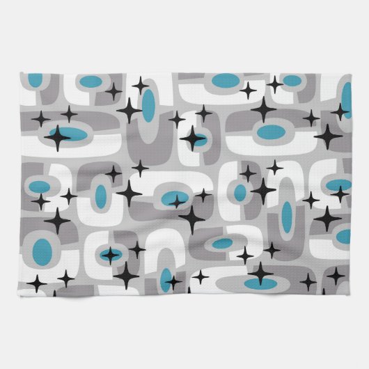 Retro Mitte Jahrhundert Modernes kosmisches Abstra Geschirrtuch (Horizontal)