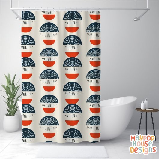 Retro Mitte Jahrhundert Modernes Marinerot Abstrak Duschvorhang