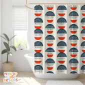 Retro Mitte Jahrhundert Modernes Marinerot Abstrak Duschvorhang