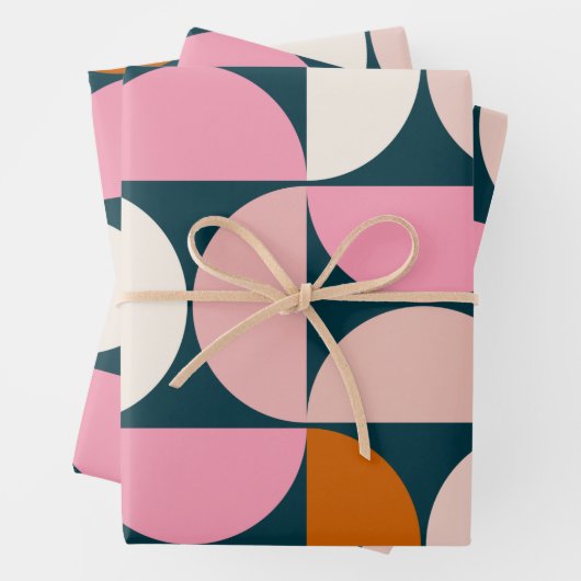 Retro Mitte Jahrhundert Modernes Muster Blau Rosa Geschenkpapier Set (Beispiel)