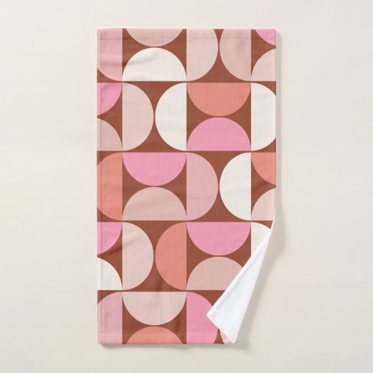 Retro Mitte Jahrhundert Modernes Muster braun rosa Badhandtuch Set (Handtuch)