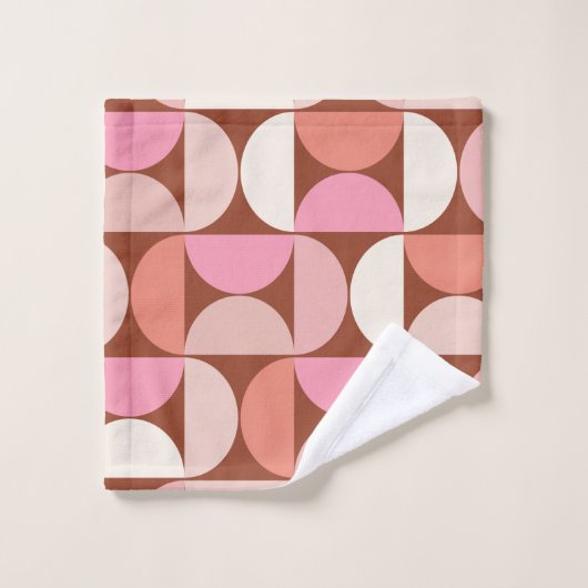Retro Mitte Jahrhundert Modernes Muster braun rosa Badhandtuch Set (Waschlappen)