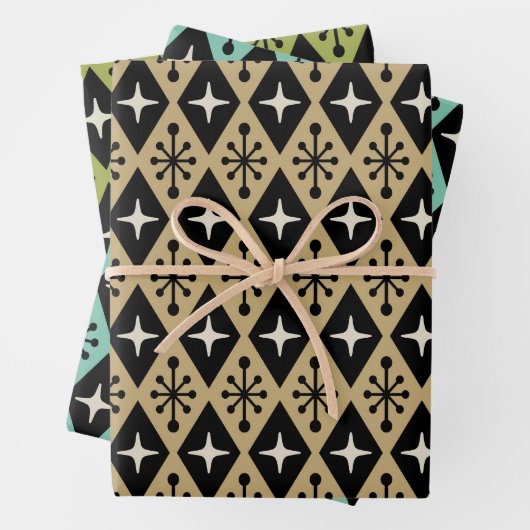 Retro Mitte Jahrhundert Modernes Muster der Diamon Geschenkpapier Set (Beispiel)