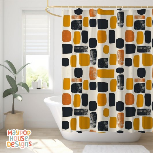 Retro Mitte Jahrhundert Modernes Orange Schwarz Ab Duschvorhang