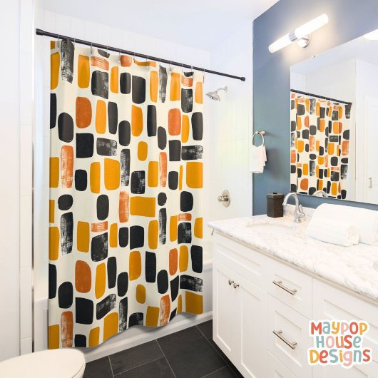 Retro Mitte Jahrhundert Modernes Orange Schwarz Ab Duschvorhang