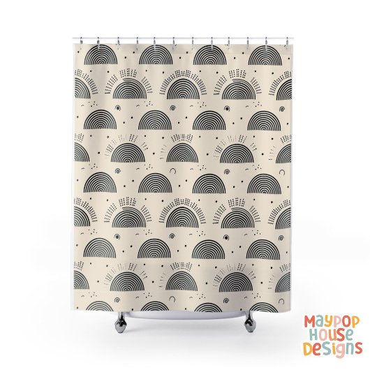 Retro Mitte Jahrhundert Modernes Orange Schwarz Ab Duschvorhang