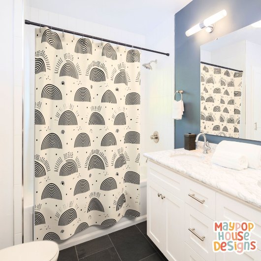 Retro Mitte Jahrhundert Modernes Orange Schwarz Ab Duschvorhang