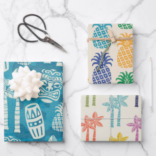 Retro Mitte Jahrhundert Modernes Tiki Muster Geschenkpapier Set