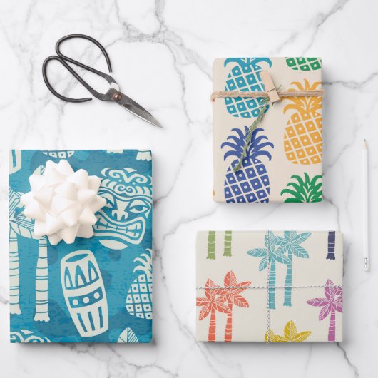 Retro Mitte Jahrhundert Modernes Tiki Muster Geschenkpapier Set (Vorderseite)