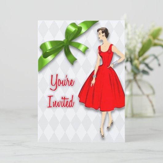 Retro Mitte Jahrhundert Modernes Weihnachtsfest Pa Einladung (Stehend Vorderseite)