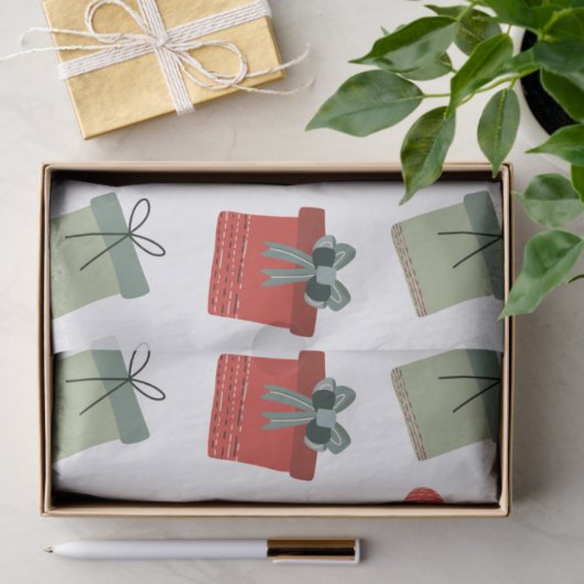 Retro Mitte Jahrhundert Modernes Weihnachtsmuster Seidenpapier (Geschenk)