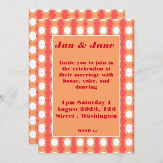 Retro Mitte Jahrhundert Orange & Pink Hochzeit Ein Einladung (Vorne/Hinten)