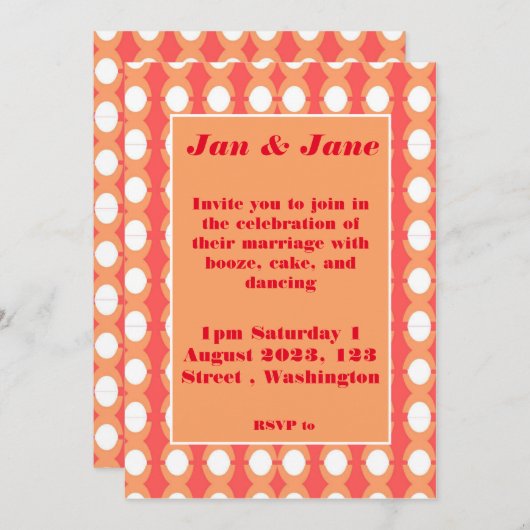 Retro Mitte Jahrhundert Orange & Pink Hochzeit Ein Einladung (Vorne/Hinten)