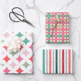 Retro Mitte Jahrhundert rosa grünes Muster Geschenkpapier Set