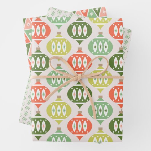 Retro Mitte Jahrhundert Rot, Peach & Green Weihnac Geschenkpapier Set (Beispiel)