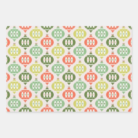 Retro Mitte Jahrhundert Rot, Peach & Green Weihnac Geschenkpapier Set (Vorderseite)