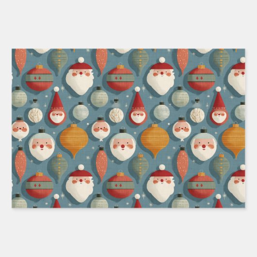 Retro Mitte Jahrhundert Weihnachten Geschenkpapier Set (Vorderseite)