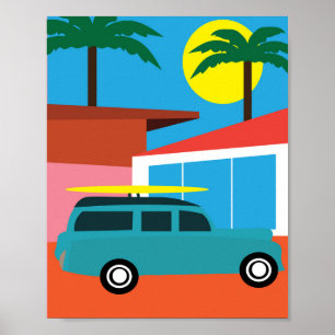 Retro-Mittelalter-Modernes Kalifornien-Druck Poster