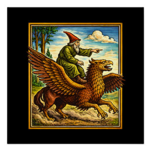 Retro-Mittelalter-Schneckenreiter-Fantasy-T-Shirt- Poster