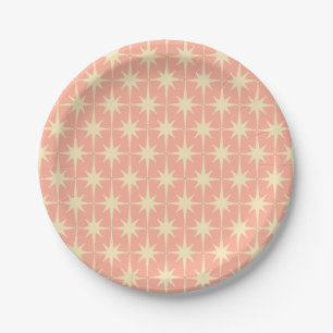 Retro-Mittelepochen-Atomstern-Muster-Rosa Pappteller