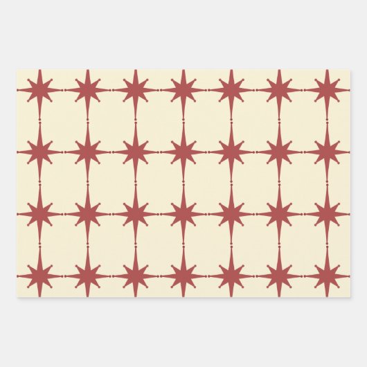 Retro Mitteljahrhundert Moderne Sterne Dusky Red & Geschenkpapier Set (Vorderseite 3)