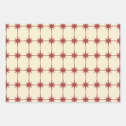 Retro Mitteljahrhundert Moderne Sterne Dusky Red & Geschenkpapier Set (Vorderseite 2)