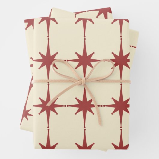 Retro Mitteljahrhundert Moderne Sterne Dusky Red & Geschenkpapier Set (Beispiel)