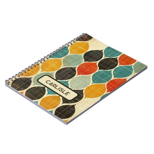 Retro Mitteljahrhundert Modernes Muster Türkis Bro Notizblock (Linke Seite)