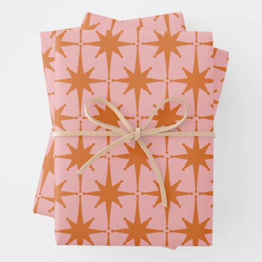 Retro Mitteljahrhundert Sternexplosionen Muster Pi Geschenkpapier Set (Beispiel)