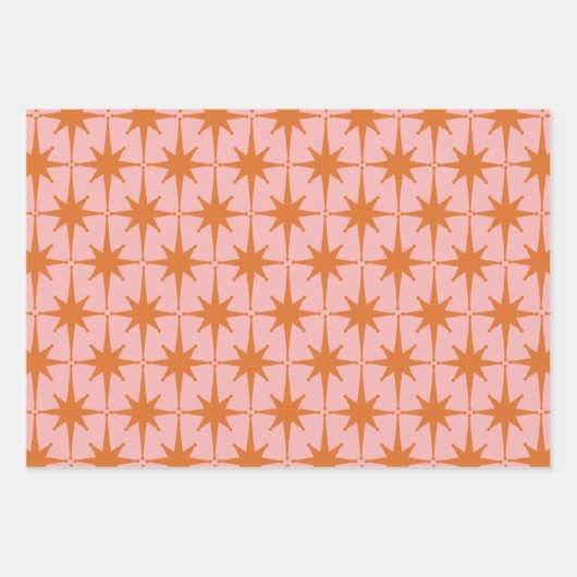 Retro Mitteljahrhundert Sternexplosionen Muster Pi Geschenkpapier Set (Vorderseite)