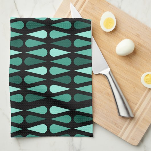 Retro Mitteljahrs Teardrops Schwarz Türkis Geschirrtuch (Viertel Falte)