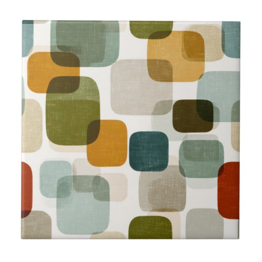 Retro-Mittelmoderne abgerundete Quadrate Muster Fliese (Vorderseite)
