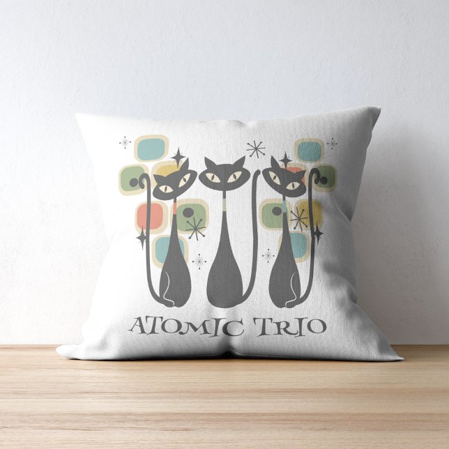 Retro Mittelschwere schwarze Atomkatzen MCM Kissen (Retro Mid Century Black Atomic Cats MCM Throw Pillow)
