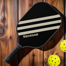 Retro Mitternacht Drei Streifen mit Namen Pickleball Schläger