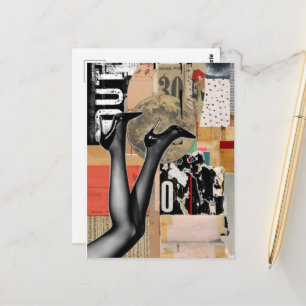 Retro-Mixed-Media-Collage Beine Postkarte