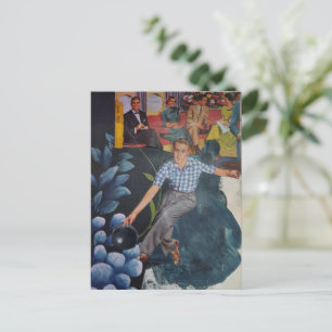 Retro-Mixed-Media-Collage Bowling Man Postkarte