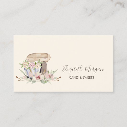 Retro Mixer Blume Bakery Business Card Visitenkarte (Vorderseite)