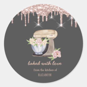 Retro-Mixer Blumen Rose Gold Tropfen Bäckerei Runder Aufkleber