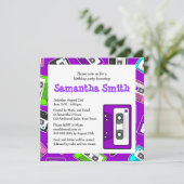 Retro Mixtape Geburtstagsparty Einladung Lila (Stehend Vorderseite)