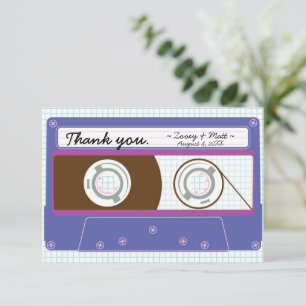 Retro-Mixtape-Hochzeit in Lila und Indigo Dankeskarte