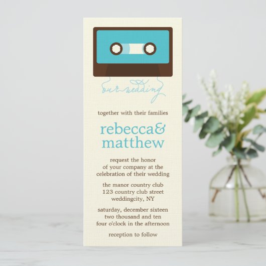 Retro Mixtape Wedding Einladung (Stehend Vorderseite)