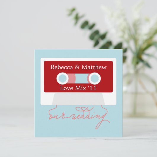 Retro Mixtape Wedding Einladung (Stehend Vorderseite)